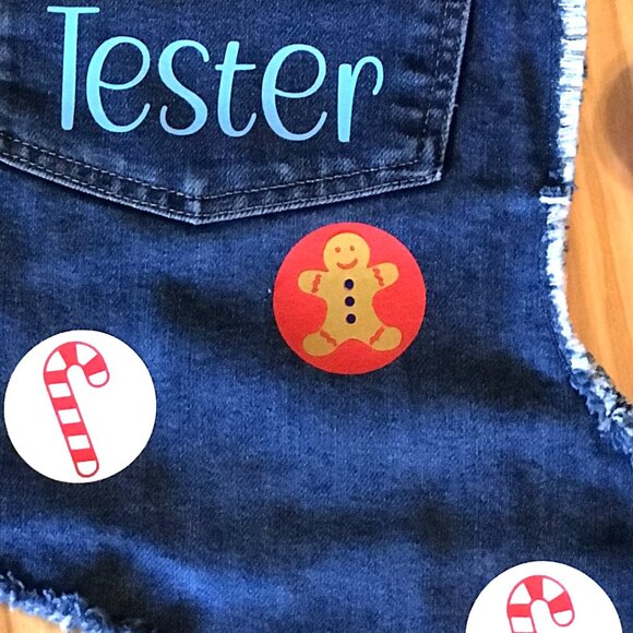 Handmade Denim Christmas Stocking w/Pocket: Cookie Tester Graphic, Size L - Picture 7 of 9